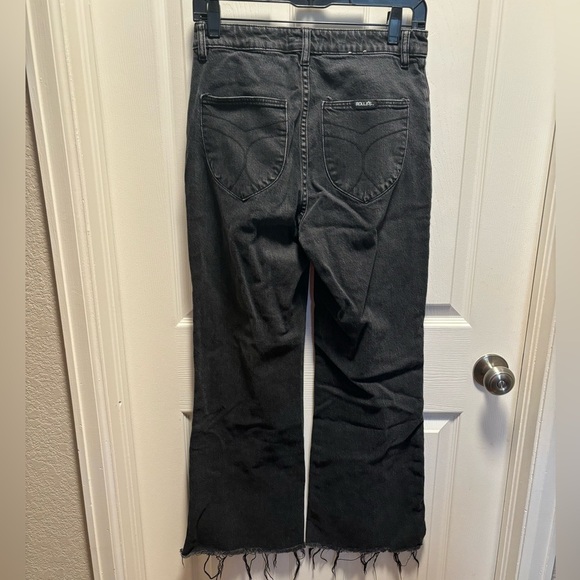 Rolla’s | Eastcoast Crop Flare Washed Black High Rise Denim Jeans Sz 28 - Picture 6 of 11